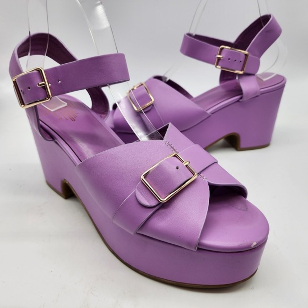 Charlotte Stone Raf Platform Sandals Women's 9 Lilac Purple Leather Chunky Heels